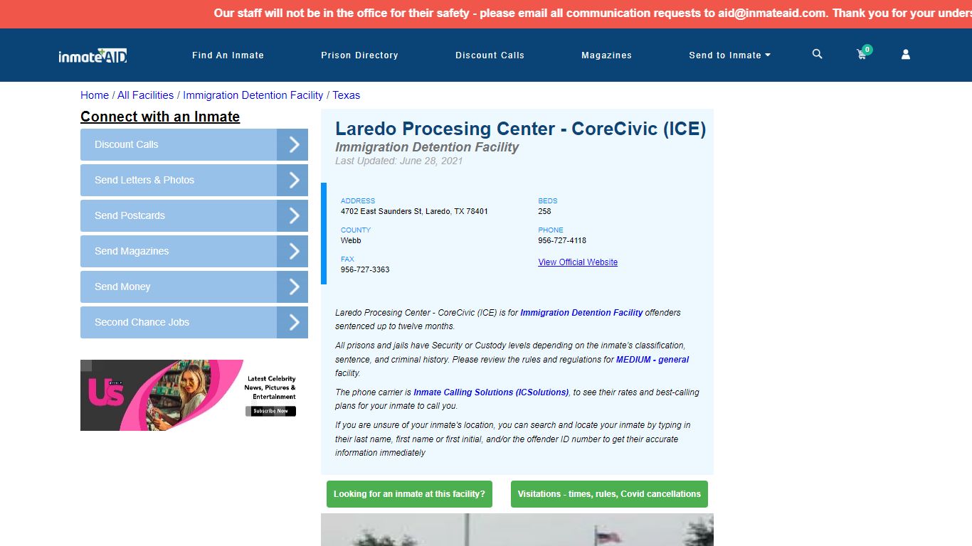 Laredo Procesing Center - CoreCivic (ICE) & Inmate Search ...